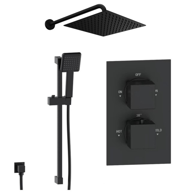 Black Dual Outlet Wall Mounted  Thermostatic Mixer Shower Set with Hand Shower - Zana