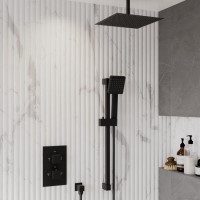 Black Dual Outlet Ceiling Mounted  Thermostatic Mixer Shower with Hand Shower - Zana