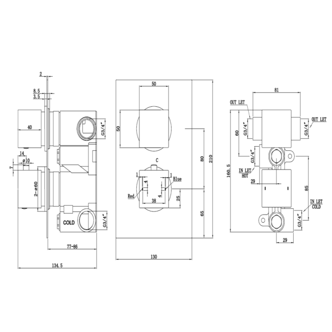 Black Dual Outlet Ceiling Mounted  Thermostatic Mixer Shower Set with Hand Shower - Zana