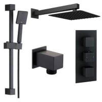 Black Concealed Shower Mixer with Triple Control & Square Wall Mounted Head – Zana