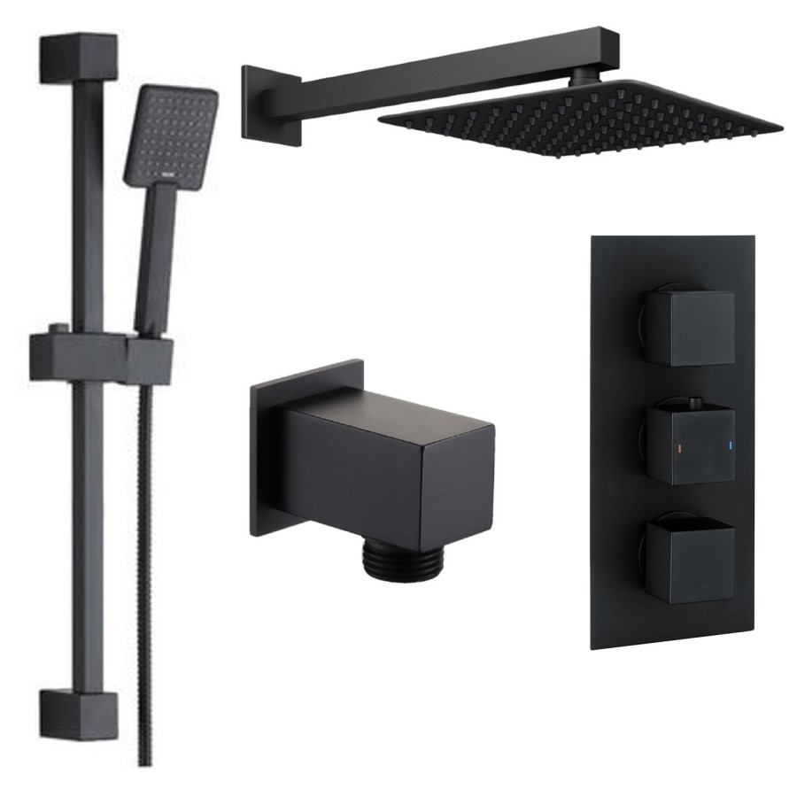 Black Concealed Shower Mixer with Triple Control & Square Wall Mounted Head – Zana