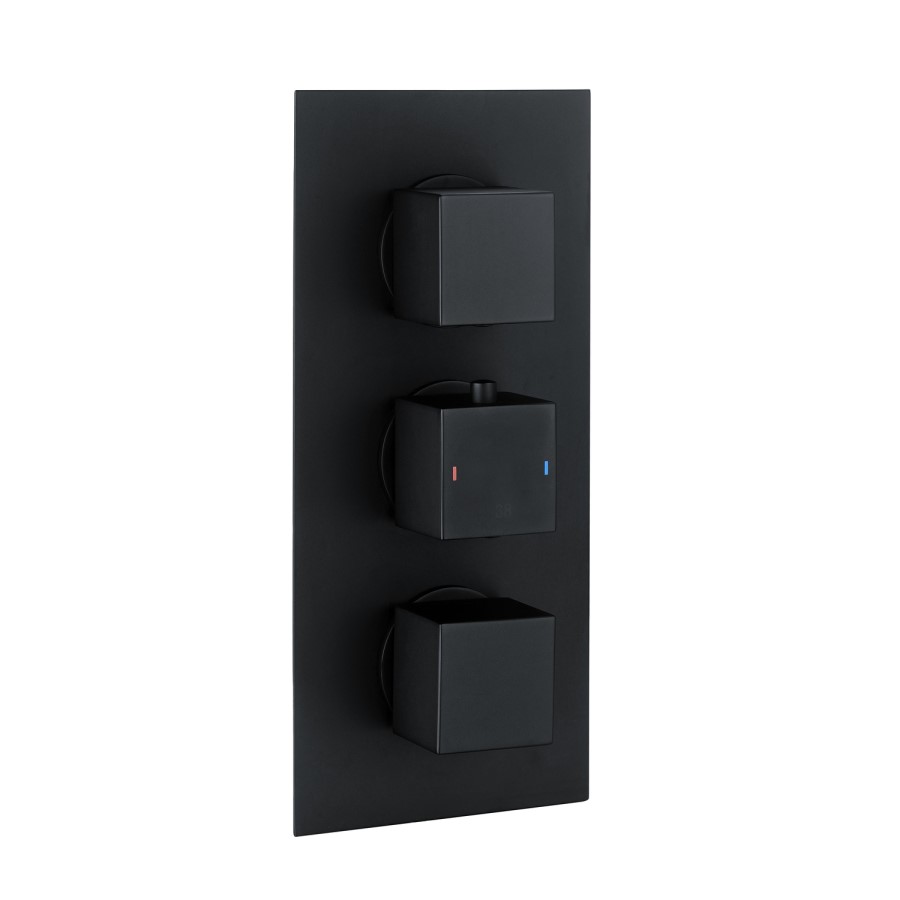 Black Concealed Shower Mixer with Triple Control & Square Ceiling Mounted Head – Zana