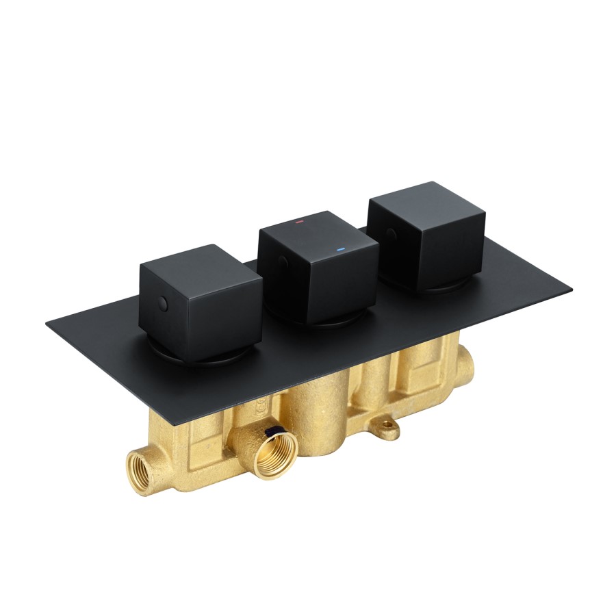 Black Concealed Shower Mixer with Triple Control & Square Ceiling Mounted Head – Zana