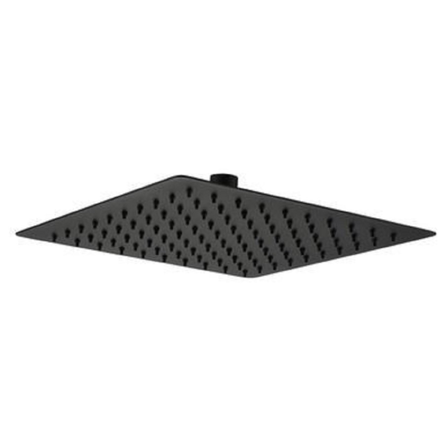 Grade A1 - Black 250mm Slim Square Shower Head and Wall Arm - Zana