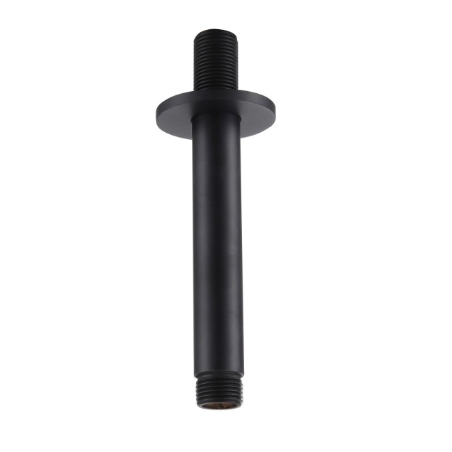 Black 250mm Slim Round Shower Head and Ceiling Arm - Arissa