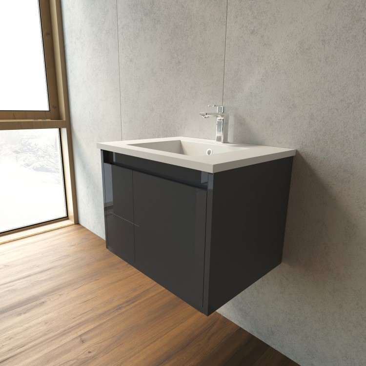 600mm Anthracite Wall Hung Vanity Unit with Basin - Toledo