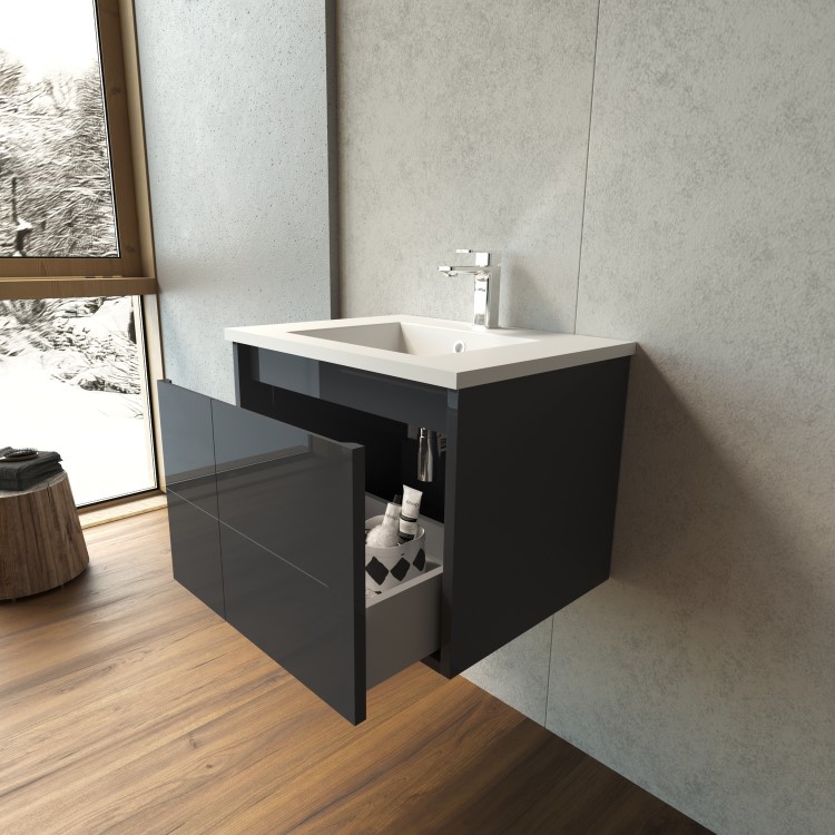 600mm Anthracite Wall Hung Vanity Unit with Basin - Toledo