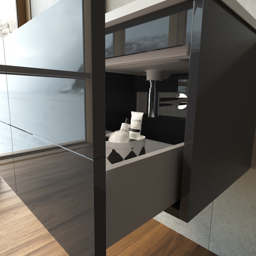 600mm Anthracite Wall Hung Vanity Unit with Basin - Toledo
