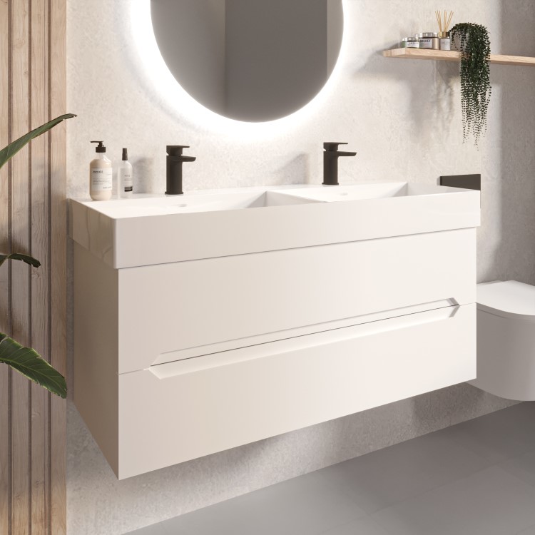 1200mm White Wall Hung Double Vanity Unit with Basin - Morella