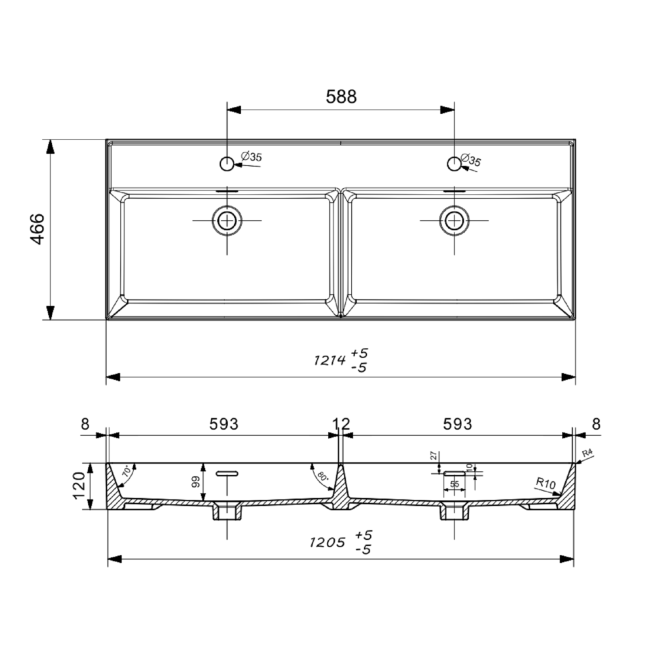 1200mm White Wall Hung Double Vanity Unit with Basin - Morella