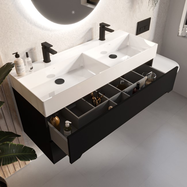 1200mm Black Wall Hung Double Vanity Unit with Basin - Morella