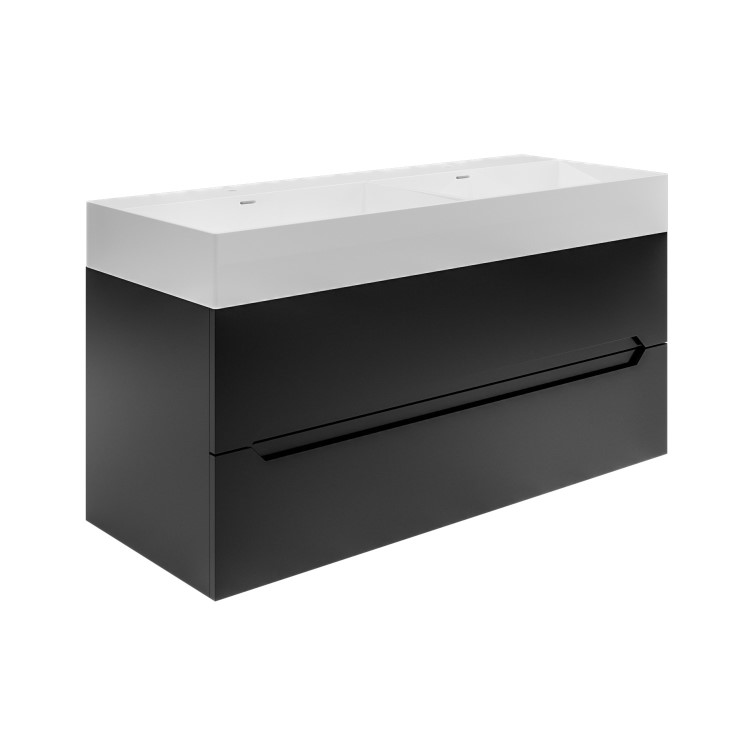 1200mm Black Wall Hung Double Vanity Unit with Basin - Morella