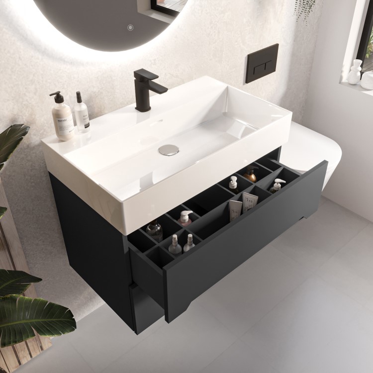 Grade A2 - 800mm Anthracite Wall Hung Vanity Unit with Basin - Morella