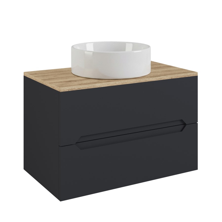 800mm Grey Wall Hung Countertop Vanity Unit with Oak Worktop and Basin - Morella