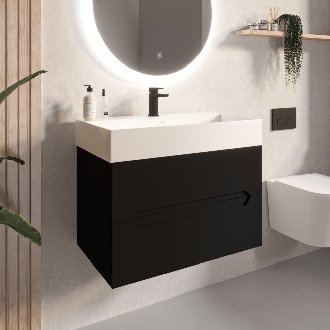 Grade A1 - 800mm Black Wall Hung Vanity Unit with Basin - Morella