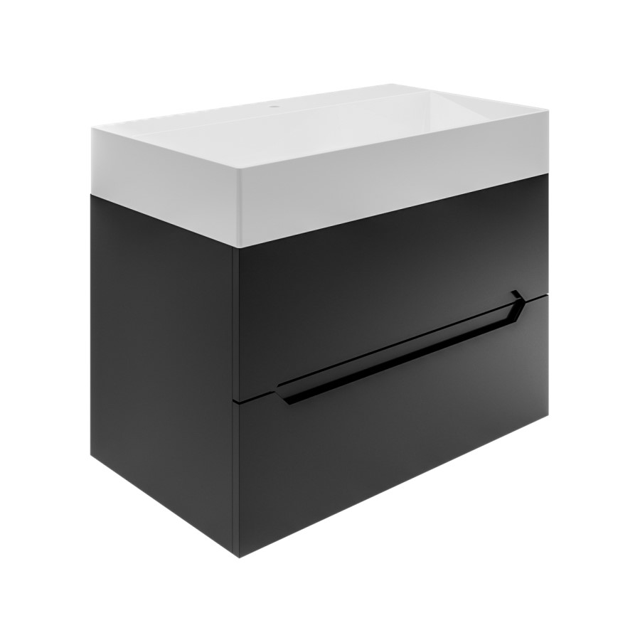 Grade A2 - 800mm Black Wall Hung Vanity Unit with Basin - Morella