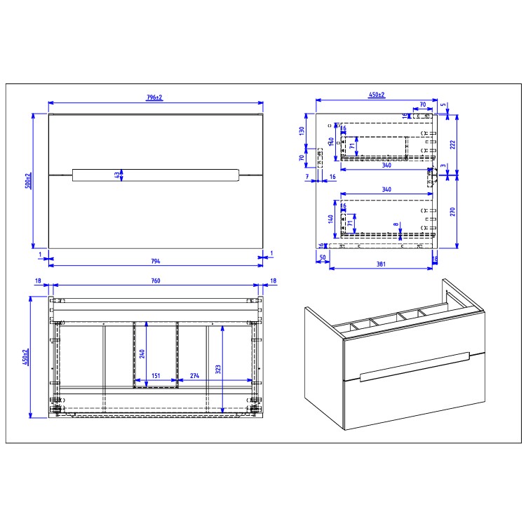 800mm Black Wall Hung Vanity Unit with Basin - Morella