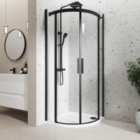 Grade A1 - Black 800mm Frameless Quadrant Shower Enclosure - Aquila 