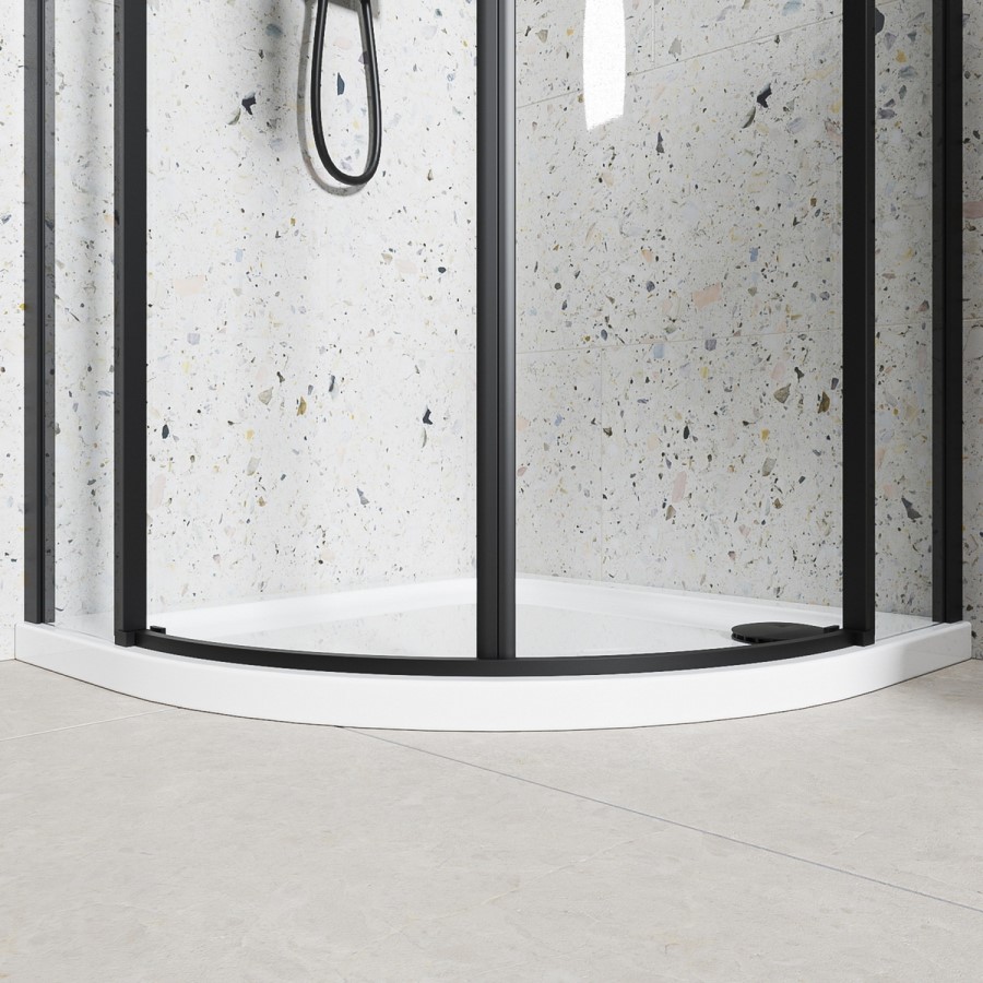 Grade A1 - Black 800mm Frameless Quadrant Shower Enclosure - Aquila 