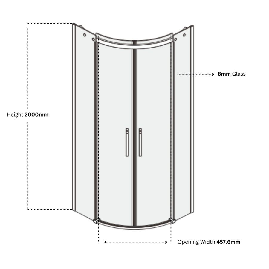 Grade A1 - Black 800mm Frameless Quadrant Shower Enclosure - Aquila 
