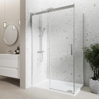 Chrome 8mm Glass Frameless Rectangular Sliding Shower Enclosure with Shower Tray 1000x800mm - Aquila Chrome 8mm Glass Frameless Rectangular Sliding Shower Enclosure with Shower Tray 1000x800mm - Aquila
