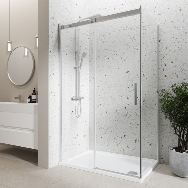 Chrome 8mm Glass Frameless Rectangular Sliding Shower Enclosure 1000x800mm - Aquila