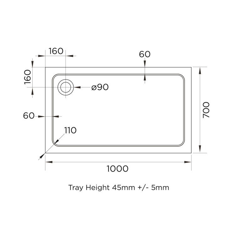 Black 8mm Glass Frameless Rectangular Sliding Shower Enclosure with Shower Tray 1000x700mm - Aquila