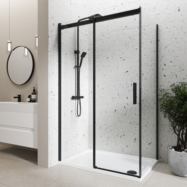 Black 8mm Glass Frameless Rectangular Sliding Shower Enclosure 1000x700mm - Aquila