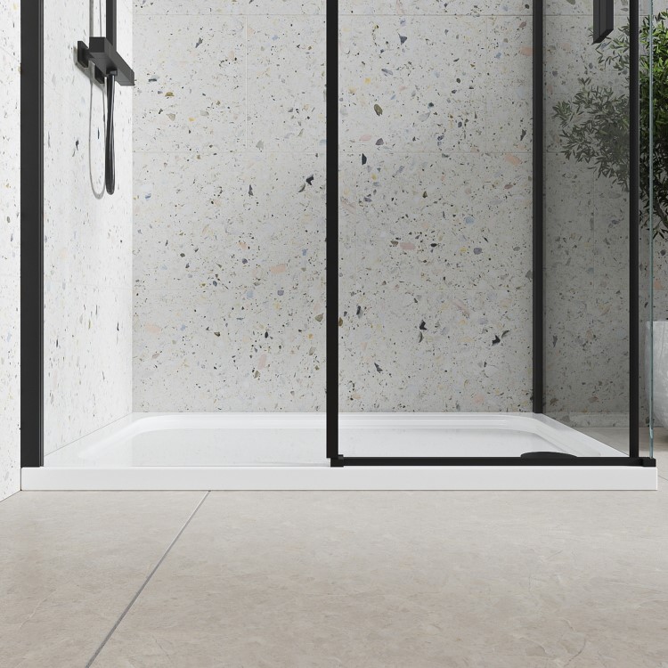 Black 8mm Glass Frameless Rectangular Sliding Shower Enclosure 1200x800mm - Aquila