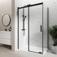 Black 8mm Glass Frameless Rectangular Sliding Shower Enclosure 1200x900mm - Aquila
