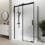 Black 8mm Glass Frameless Rectangular Sliding Shower Enclosure with Shower Tray 1400x800mm - Aquila