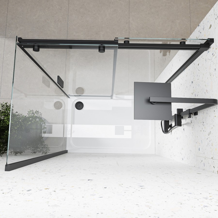 Black 8mm Glass Frameless Rectangular Sliding Shower Enclosure with Shower Tray 1400x800mm - Aquila