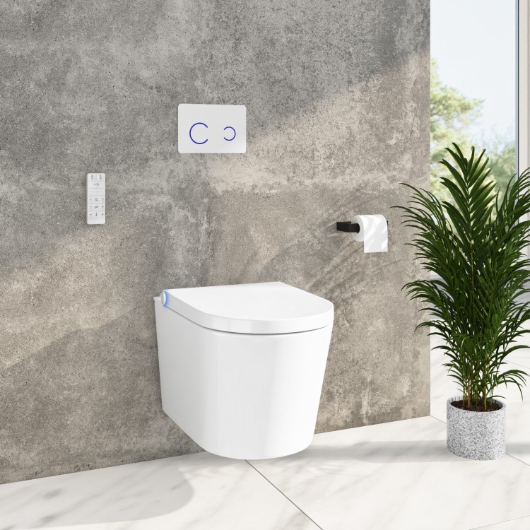 Grade A1 - Concealled Cistern Wall Hung Toilet Frame with White Glass Dual Sensor Flush Plate - Purficare