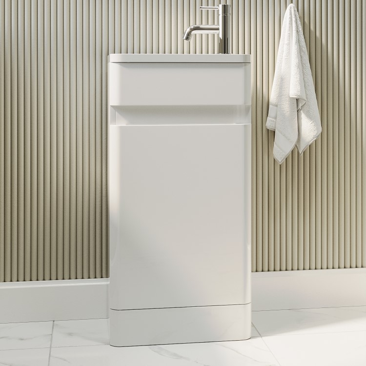 Close Coupled Toilet and White Gloss Basin Vanity Unit Cloakroom Suite - Pendle