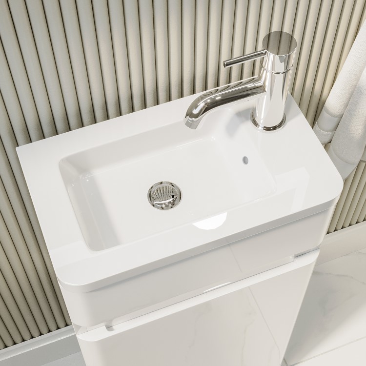 Wall Hung Toilet and White Gloss Basin Vanity Unit Cloakroom Suite - Pendle