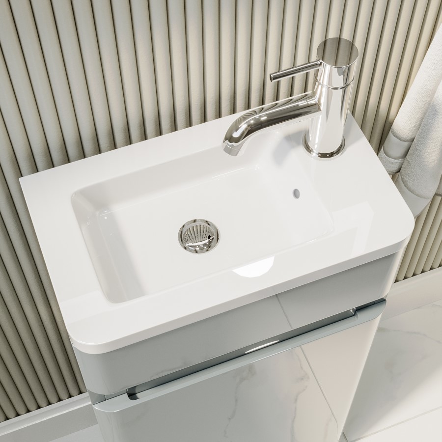 Close Coupled Toilet and Grey Gloss Basin Vanity Unit Cloakroom Suite - Pendle