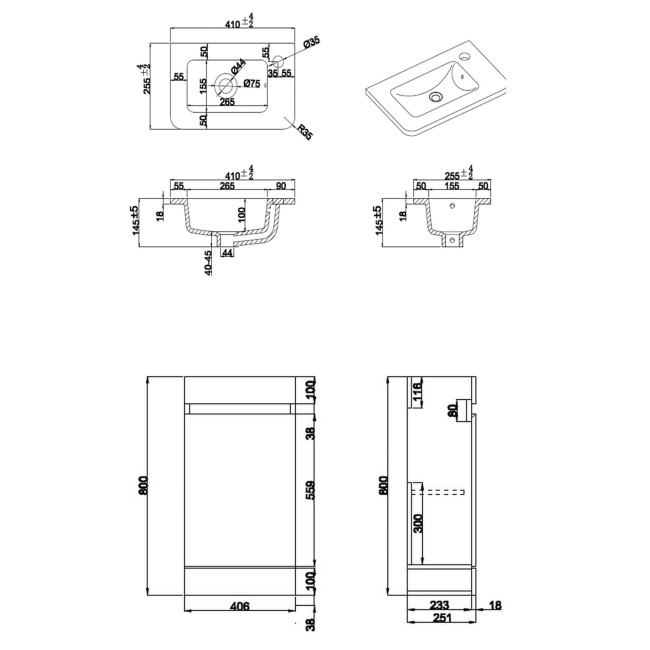 Wall Hung Toilet and Grey Gloss Basin Vanity Unit Cloakroom Suite - Pendle