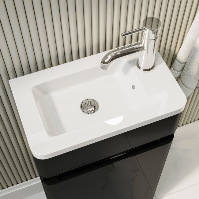 Close Coupled Toilet and Dark Grey Gloss Basin Vanity Unit Cloakroom Suite - Pendle