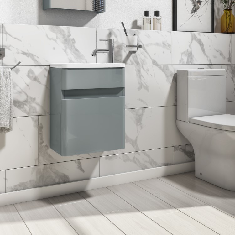 Grade A1 - 10mm Light Grey Wall Hung Cloakroom Vanity Unit with Basin - Pendle