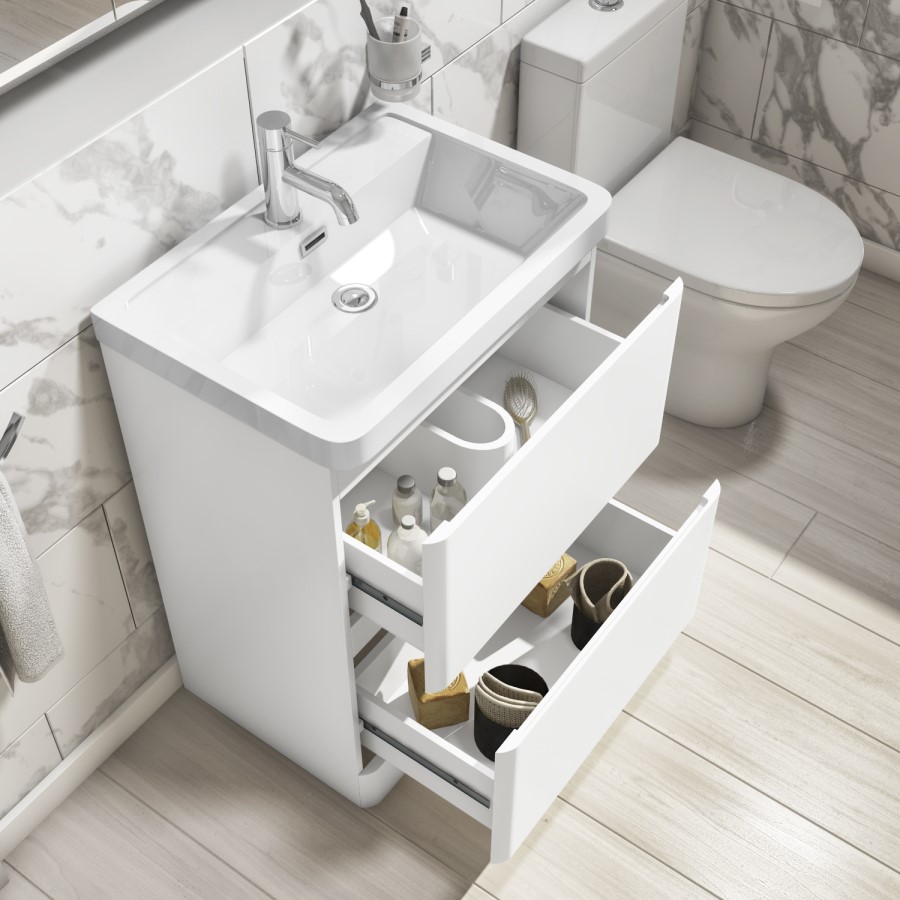 Grade A1 - 600mm White Freestanding Vanity Unit with Basin - Pendle