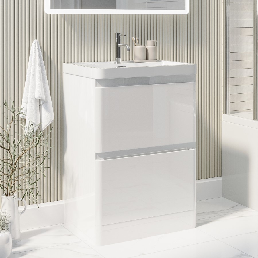 Grade A2 - 600mm White Freestanding Vanity Unit with Basin - Pendle