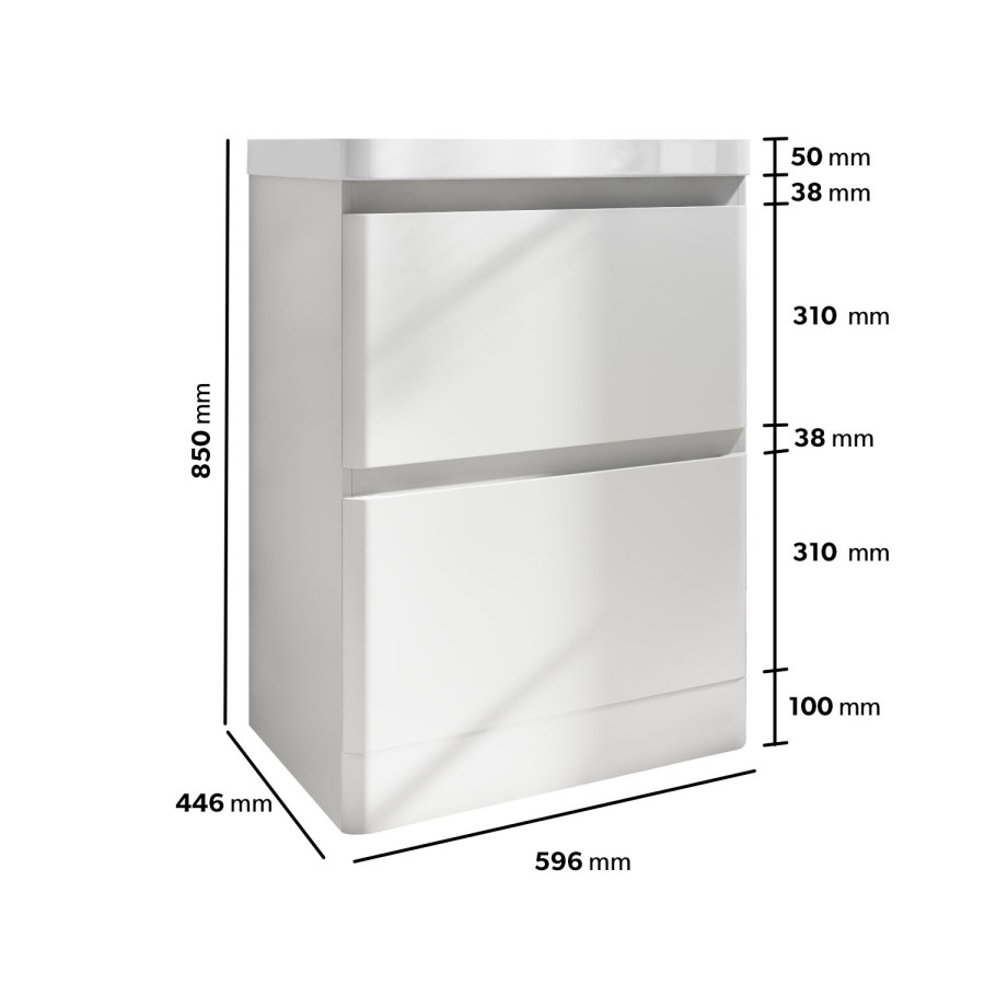 Grade A2 - 600mm White Freestanding Vanity Unit with Basin - Pendle