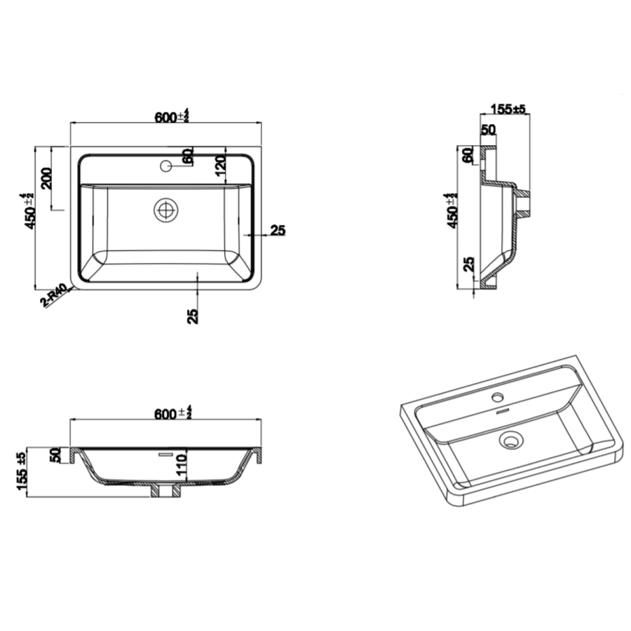 Grade A2 - 600mm White Freestanding Vanity Unit with Basin - Pendle