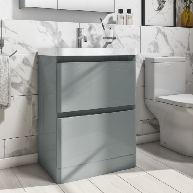 Grade A1 - 600mm Light Grey Freestanding Vanity Unit with Basin - Pendle