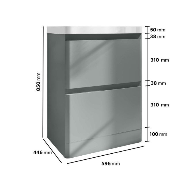 Grade A1 - 600mm Light Grey Freestanding Vanity Unit with Basin - Pendle