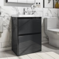 Grade A1 - 600mm Dark Grey Freestanding Vanity Unit with Basin - Pendle Grade A1 - 600mm Dark Grey Freestanding Vanity Unit with Basin - Pendle