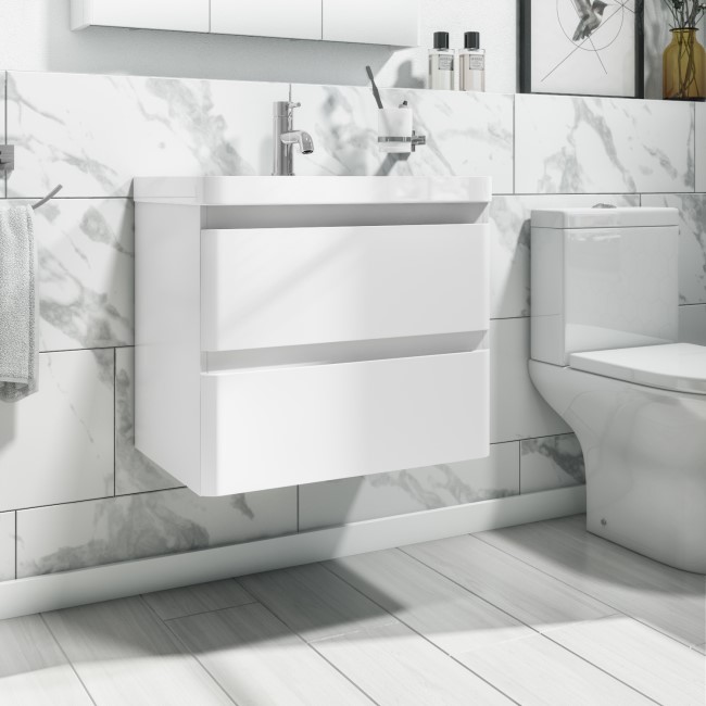 Grade A2 - 600mm White Wall Hung Vanity Unit with Basin - Pendle