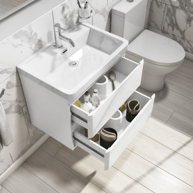 Grade A1 - 600mm White Wall Hung Vanity Unit with Basin - Pendle