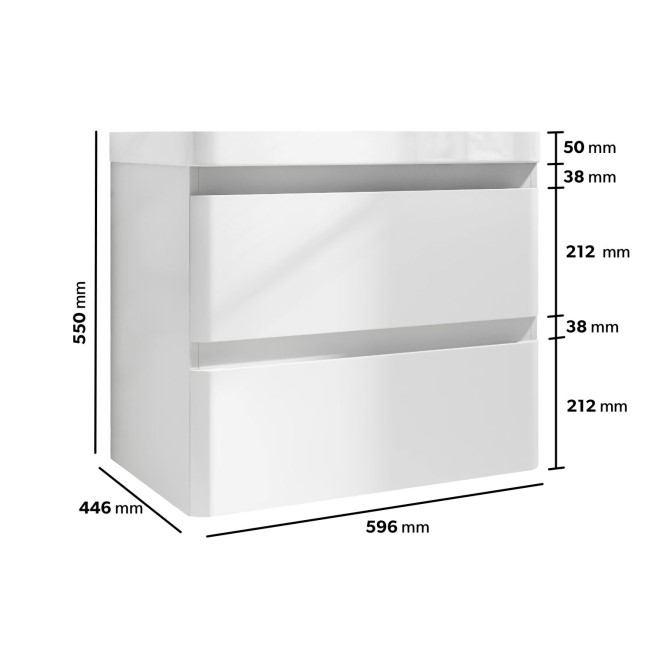 600mm White Wall Hung Vanity Unit with Basin - Pendle