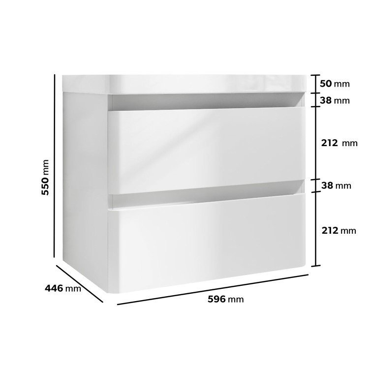 600mm White Wall Hung Vanity Unit with Basin - Pendle